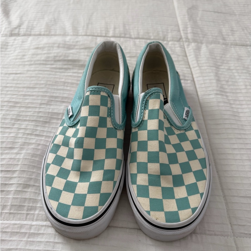 Vans Teal Checkered Slip-On Sneakers size 6